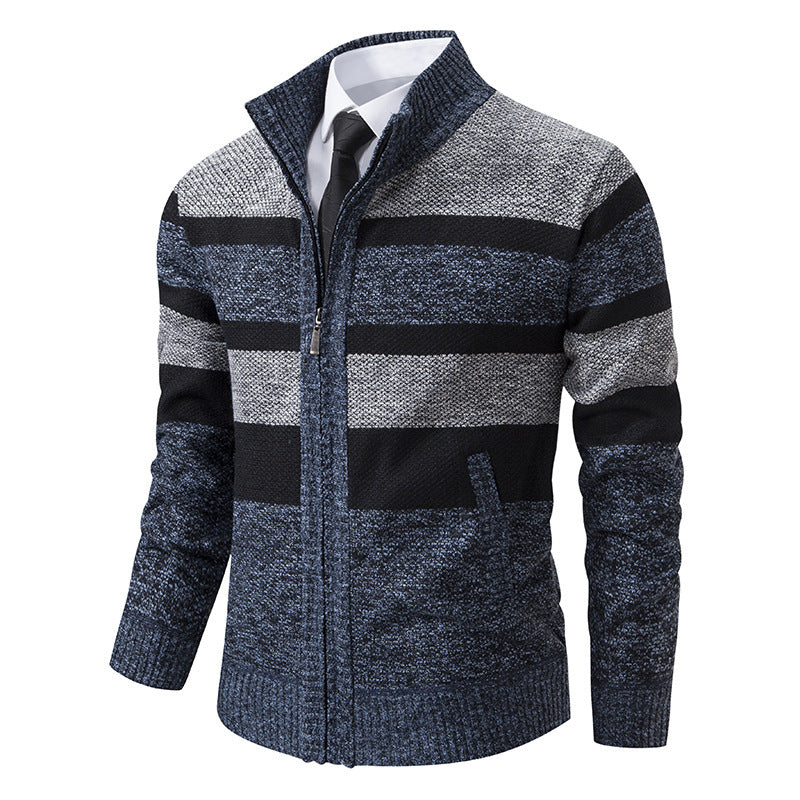Men's knitted jacket with high collar and striped design Lune London