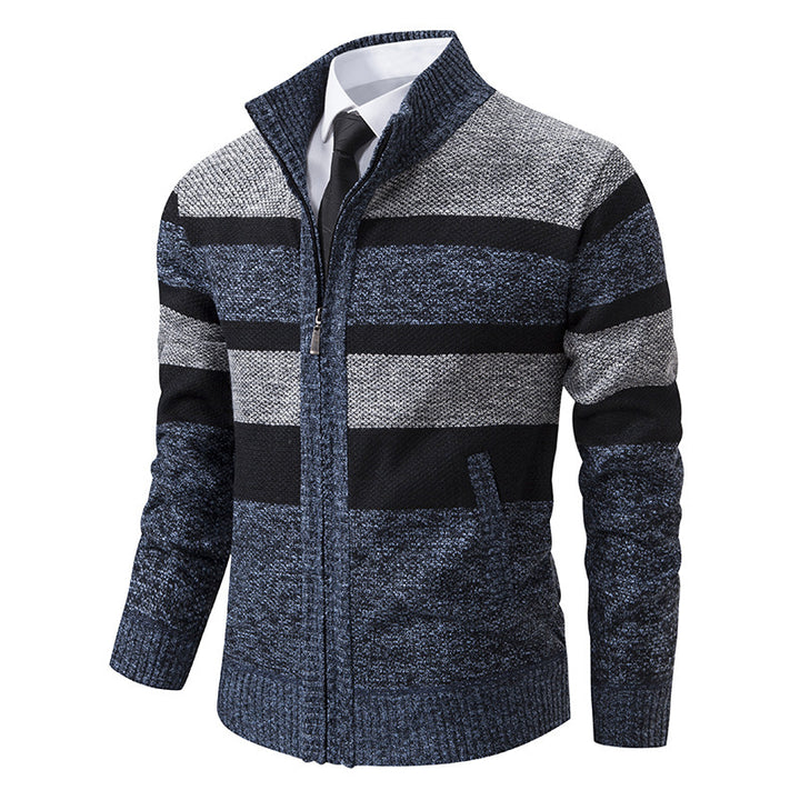 Men's knitted jacket with high collar and striped design Lune London
