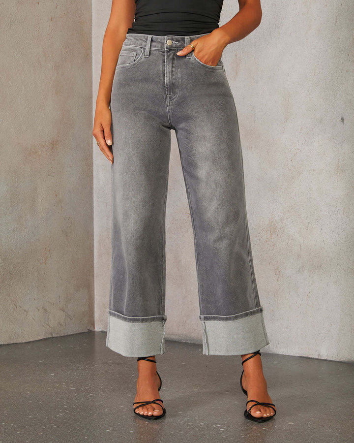 Ladies Wide Cut Jeans with Turned-Up Hem Lune London