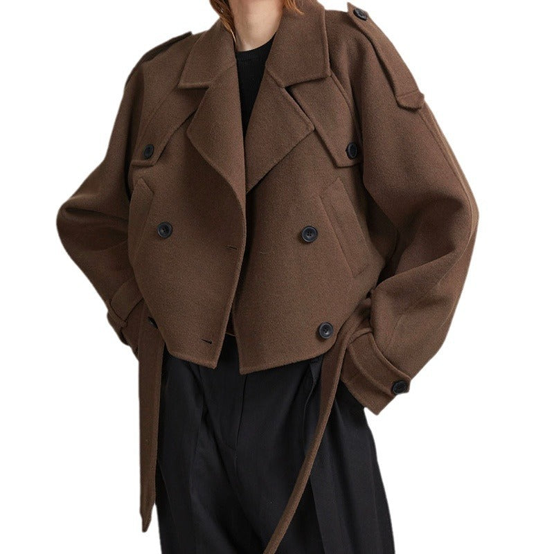 Short trench coat for women with adjustable belt and double-breasted design Lune London