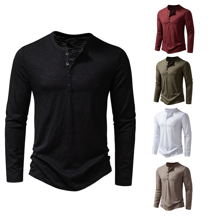 Long sleeve t-shirt for men with button placket and trendy high collar Lune London