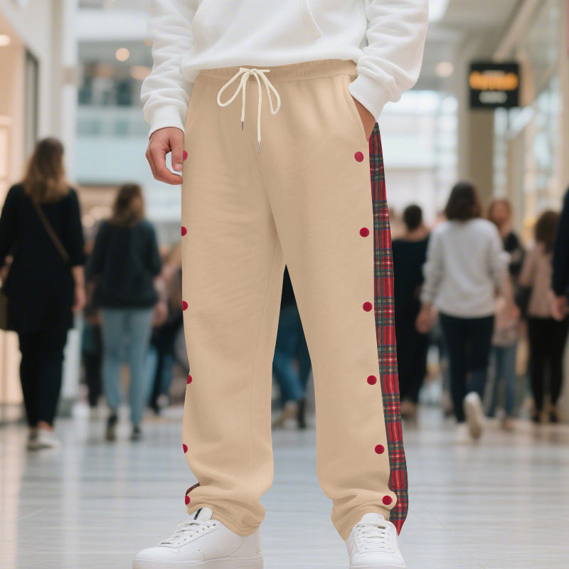 Sporty jogger pants for men with side snap buttons and chic plaid design