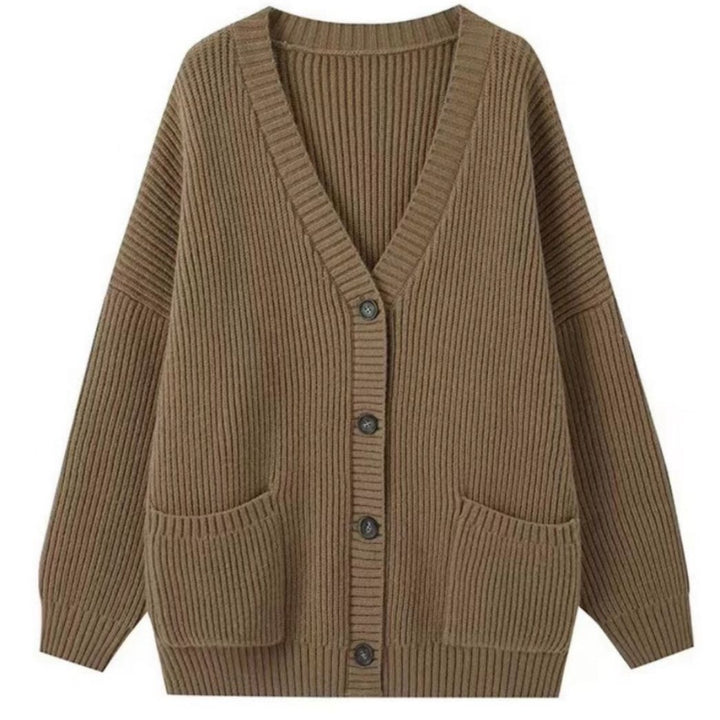 Women Chunky Knit Cardigan with Pockets and Deep V Neck Lune London