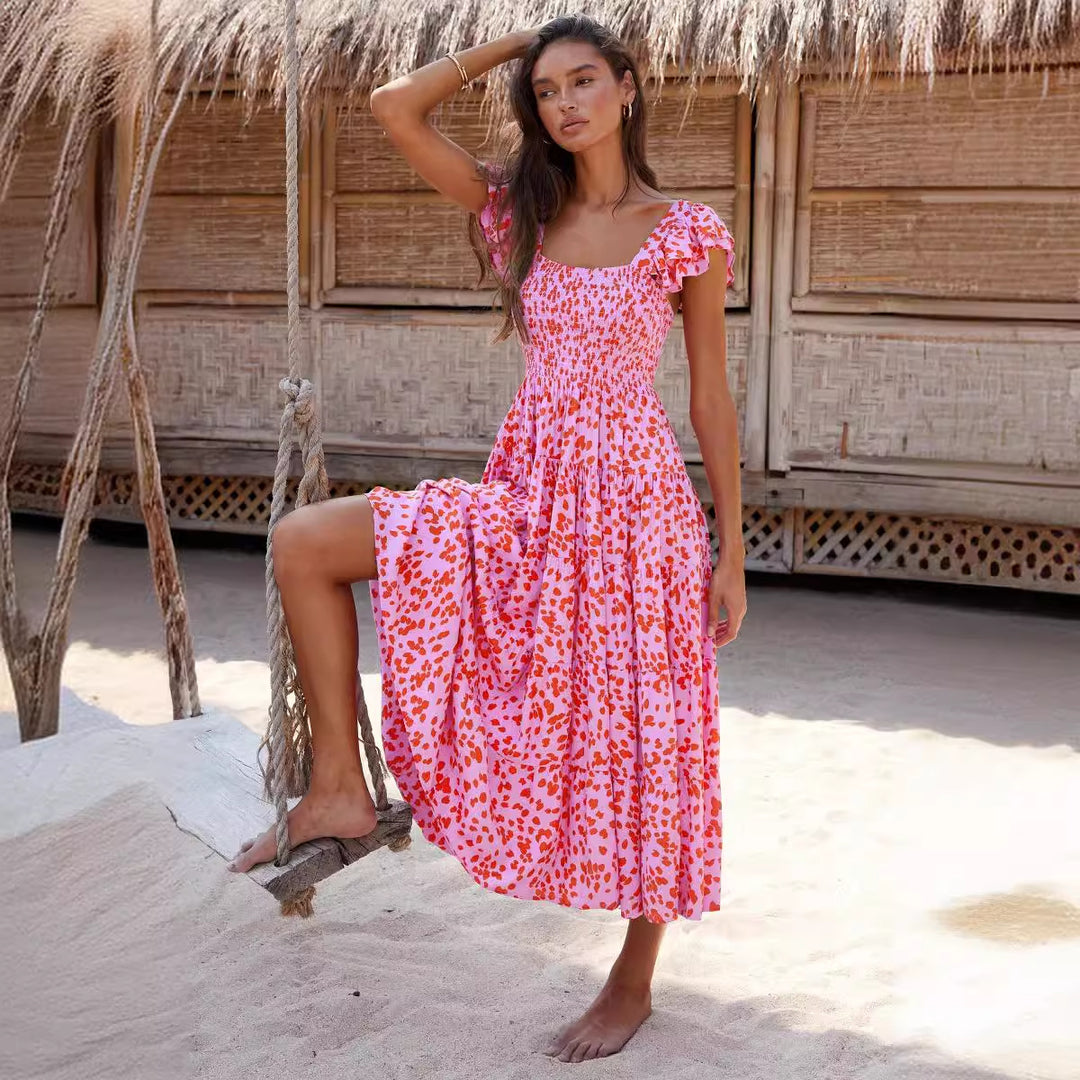 Chic & Stil Women's airy midi dress with ruffled sleeves and flared hem