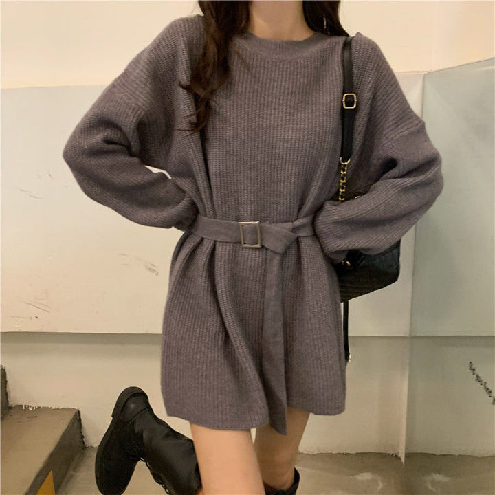 Robe en tricot pour femmes avec ceinture à la taille et coupe ample Chic & Stil