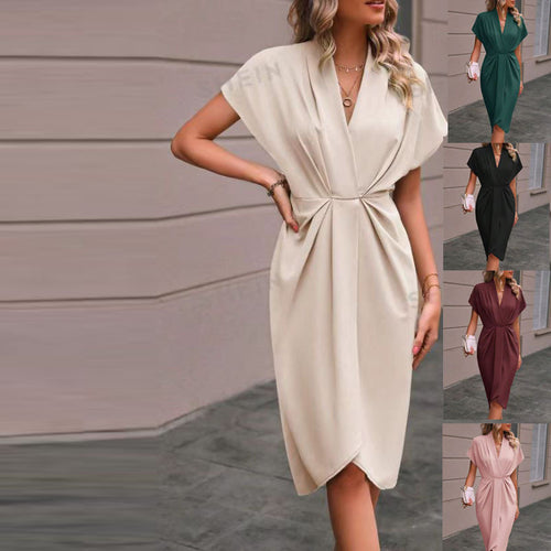 Women’s wrap dress with elegant V-neckline and draping Lune London