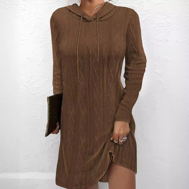 Hooded dress for women with textured knit pattern Lune London