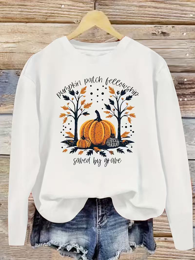 Sweat-shirt pour femmes avec design de citrouille d'automne et coupe décontractée Chic & Stil