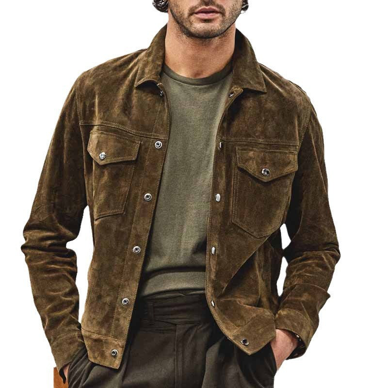 Elegant nubuck jacket for men with practical chest pockets Lune London