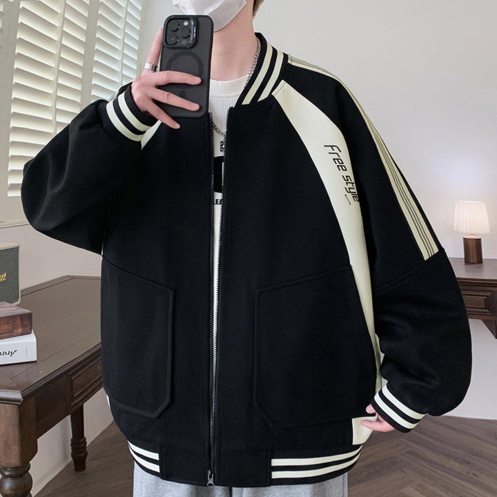 Unisex sporty bomber jacket with contrasting sleeve edges Lune London