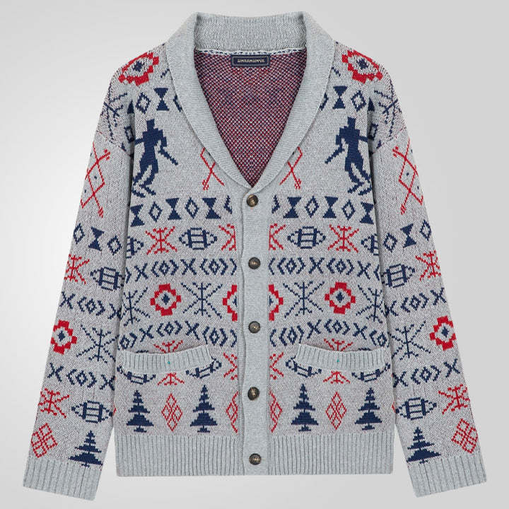 Men's knitted jacket with exclusive Norwegian pattern and practical pockets Lune London