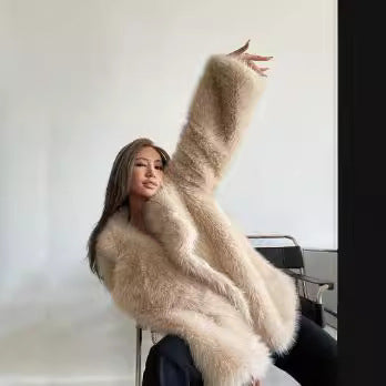 Ladies Boucle Faux Fur Jacket Lune London