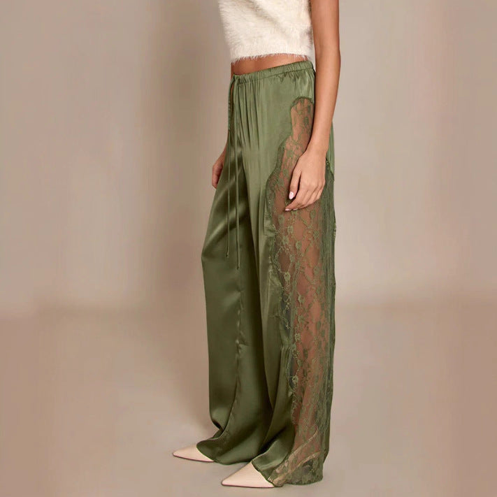 Pantalons en satin élégants pour femmes avec accents en dentelle Chic & Stil