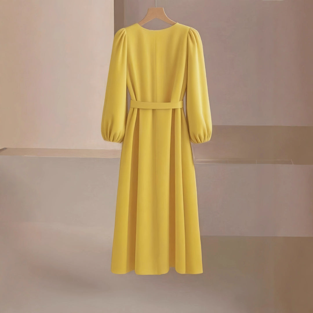 Maxi dress for women with V-neck and elegant puff sleeves Lune London