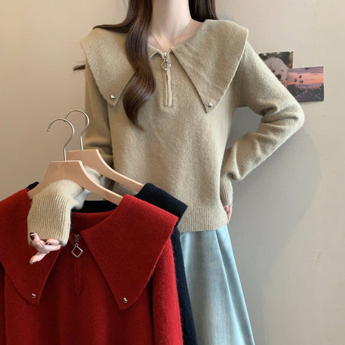 Pull en tricot pour femmes avec col décoratif et fermeture éclair Chic & Stil