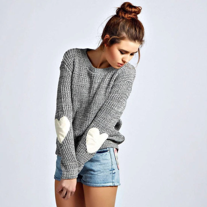 Knit sweater for women with heart-shaped appliqués and relaxed fit Lune Londonl
