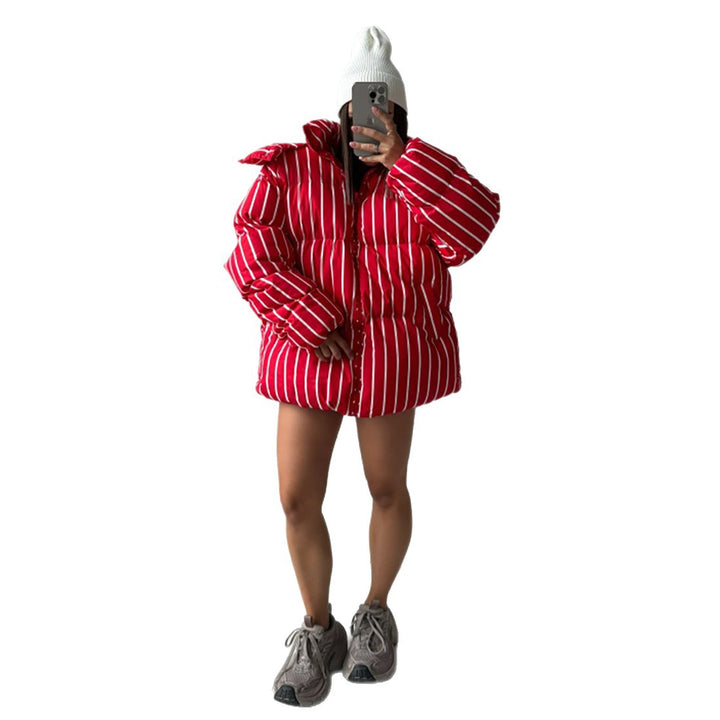 Striped down jacket for women with high collar and oversized cut Lune London