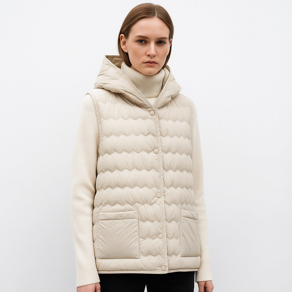 Ladies quilted gilet with hood Lune London