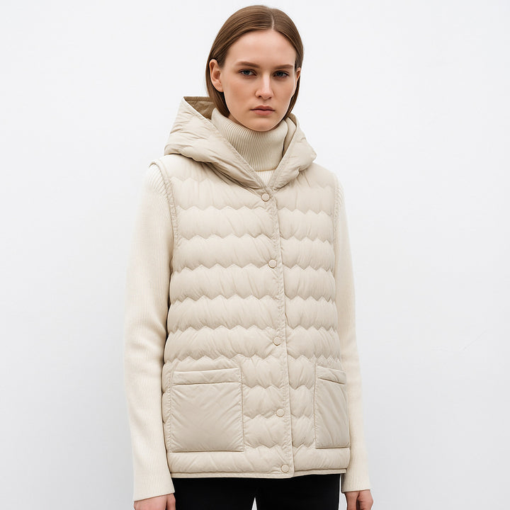 Ladies quilted gilet with hood Lune London