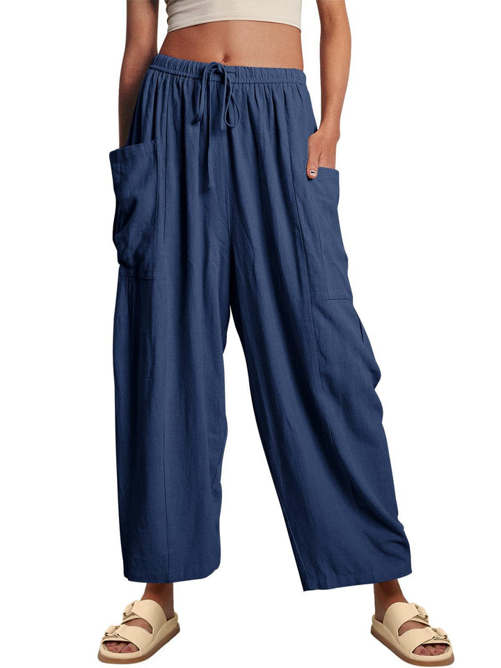 Comfortable Palazzo Pants for ladies with elastic waistband and side pockets Lune London