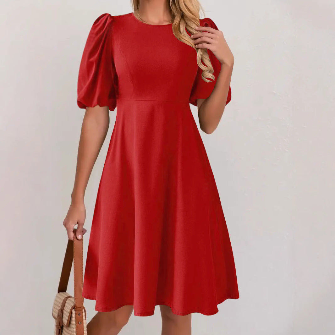 Ladies Elegant A-Line Dress Puff Sleeves Lune London