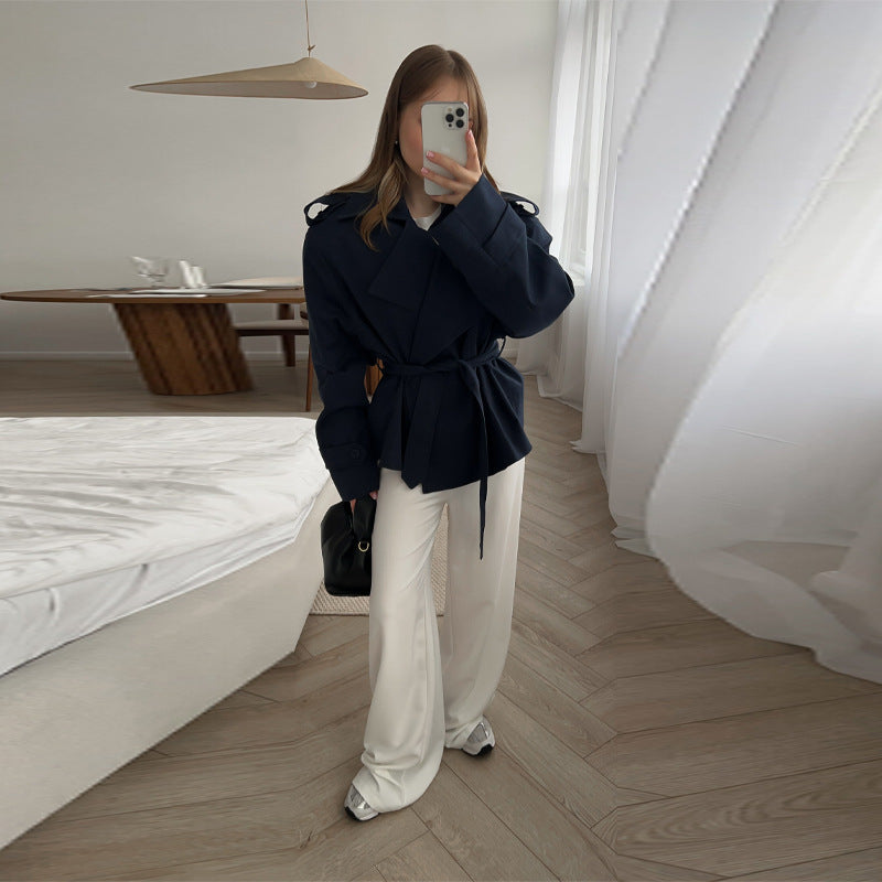 Ladies Elegant oversized trench coat with belt and structured sleeves Lune London