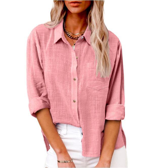 Women's Casual Linen Blouse with Short Sleeves and Button Details Lune London