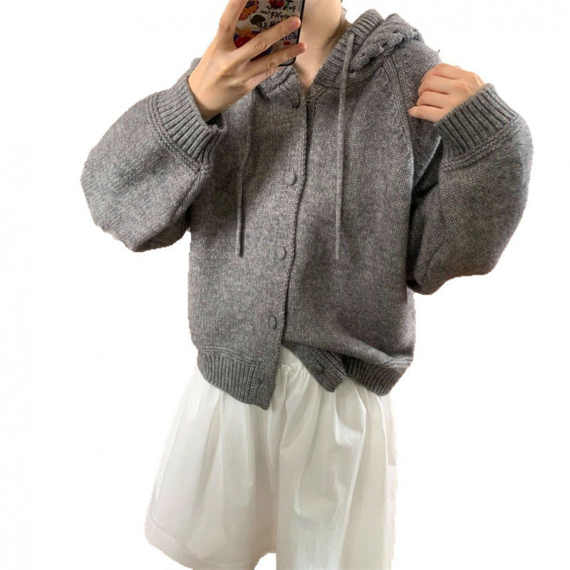 Cardigan oversized confortable pour femmes avec capuche et détails de boutons Chic & Stil