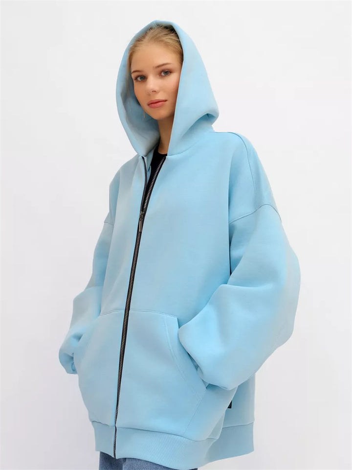 Lady Oversized Hooded Jacket with Full-Zip and Extremely Comfortable Chic Cut and Style
