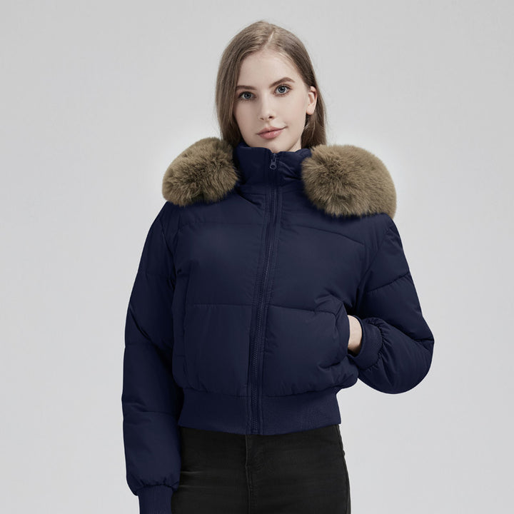 Lady short quilted jacket with removable faux fur collar Lune London