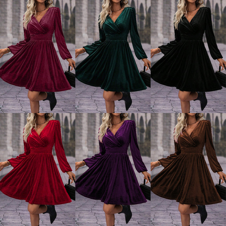 Skater dress for women with elegant gathers and V neckline Lune London