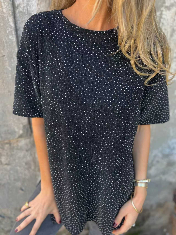 Women's Oversized T-Shirt with Glitter Stones and Casual Cut Lune London