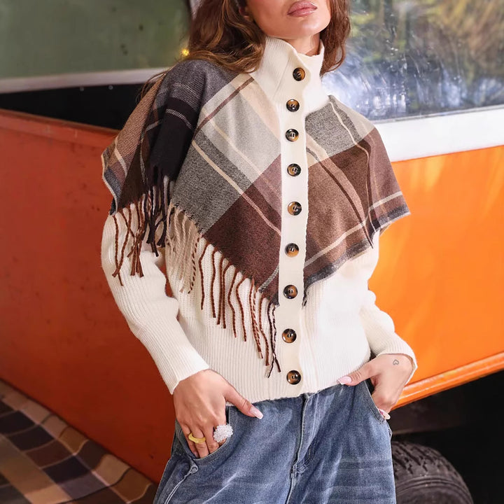 Gilet tricoté pour femmes avec un motif décoratif à carreaux et des détails de boutons pratiques Chic & Stil
