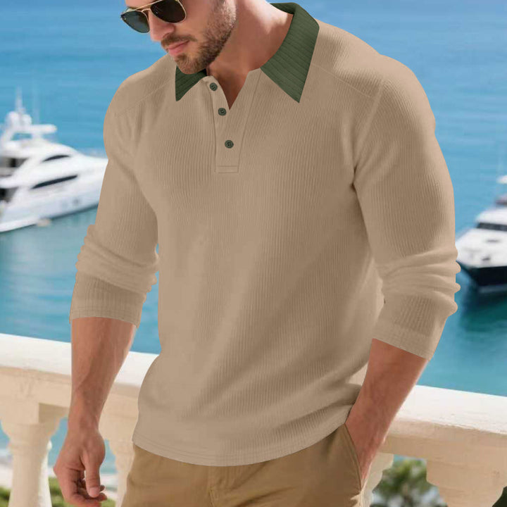 Men's long-sleeved polo shirt with textured collar Lune London