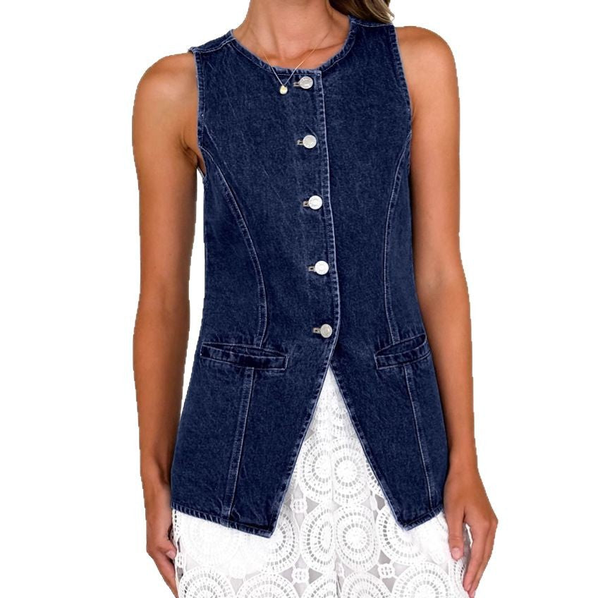 Denim vest for women with fitted cut and button details Chic & Stil