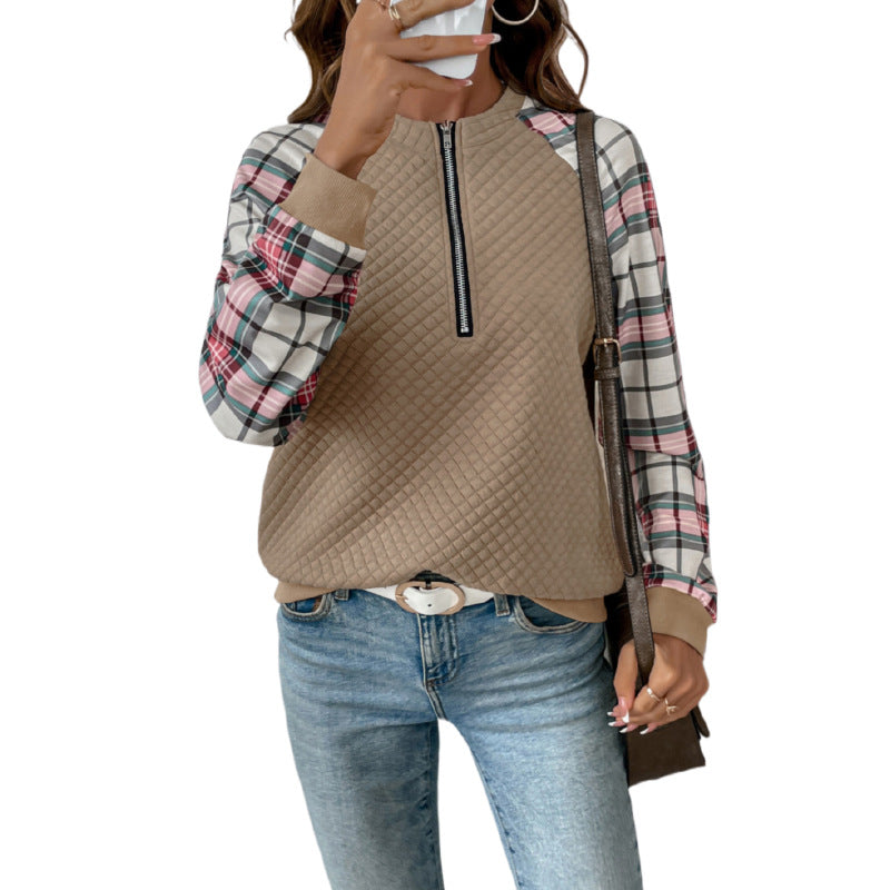 Trendy zip sweatshirt for women with plaid pattern Lune London
