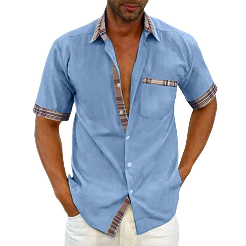 Men's Casual Short Sleeve Button-Up Shirt with Checked Accent Lune London