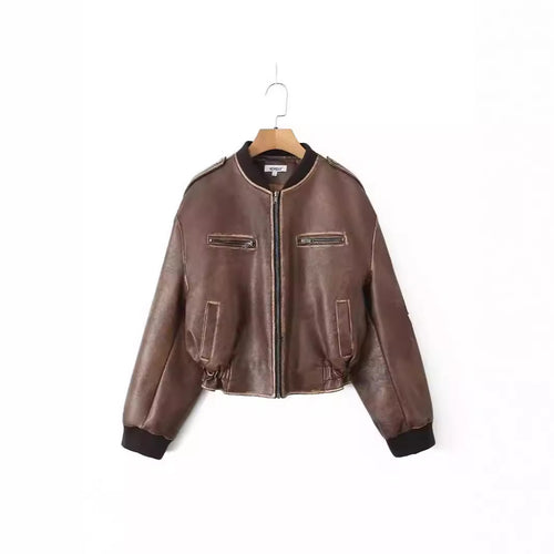 Veste en simili cuir tendance pour femmes avec fermeture éclair et poches à rabat Lune London