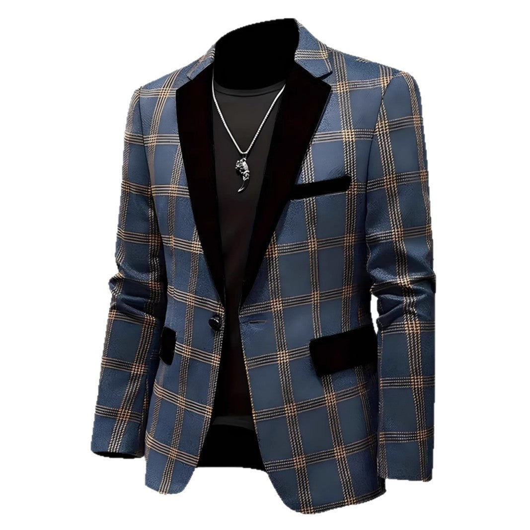 Men's elegant plaid blazer with velvet lapels Lune London