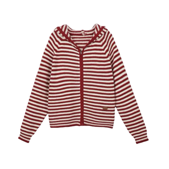 Ladies Striped Hoodie with Practical Zipper Closure and Chic Side Pockets Style