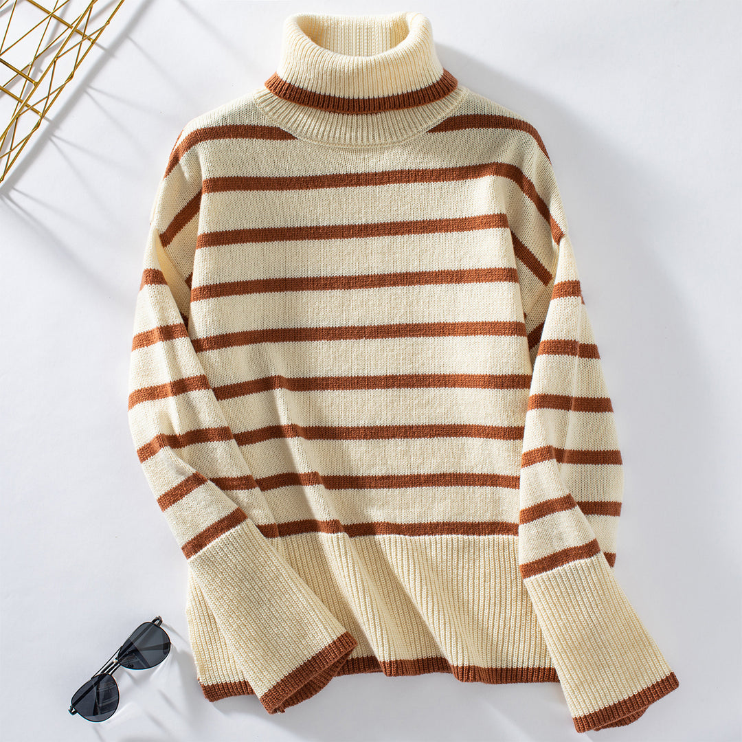 Lune London women's turtleneck sweater with wide stripes and relaxed fit