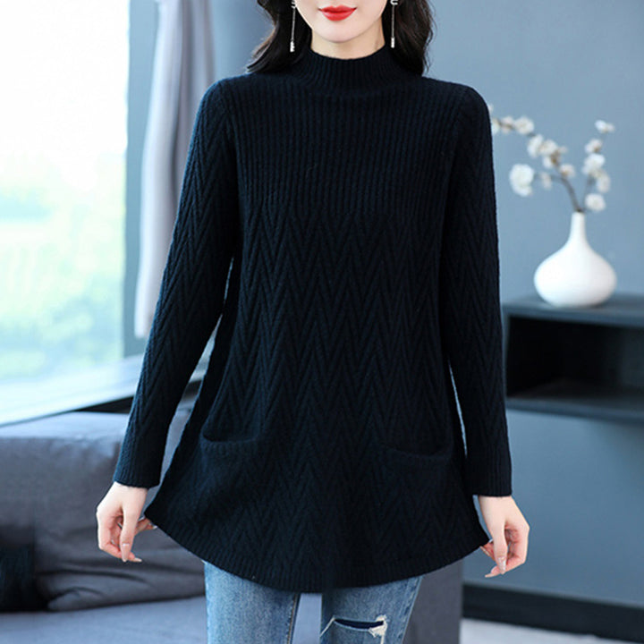 Knitted sweater for women with zigzag pattern and practical pockets Lune London