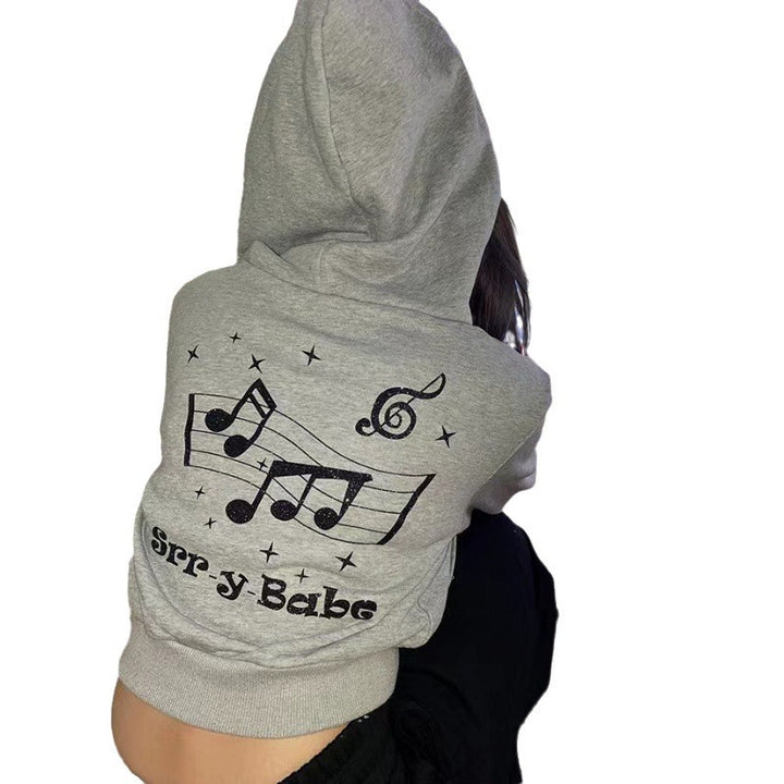 Ladies Cropped Hoodie with Musical Motif Chic & Stil