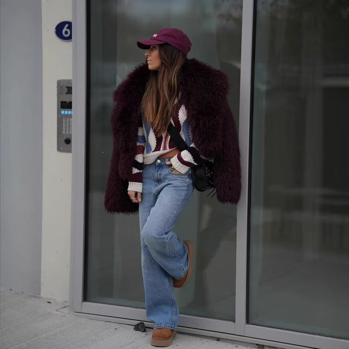 Ladies Cozy Jacket with Chic Synthetic Fur Lining
