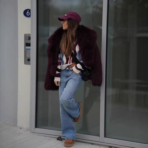 Ladies Cozy Jacket with Chic Synthetic Fur Lining
