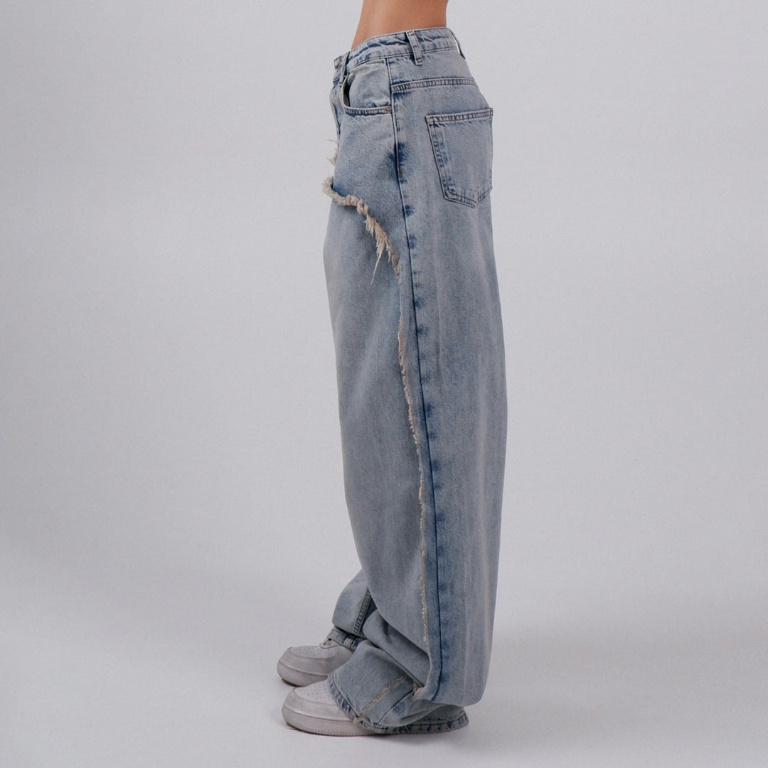 Wide ripped jeans for women with frayed edges Lune London