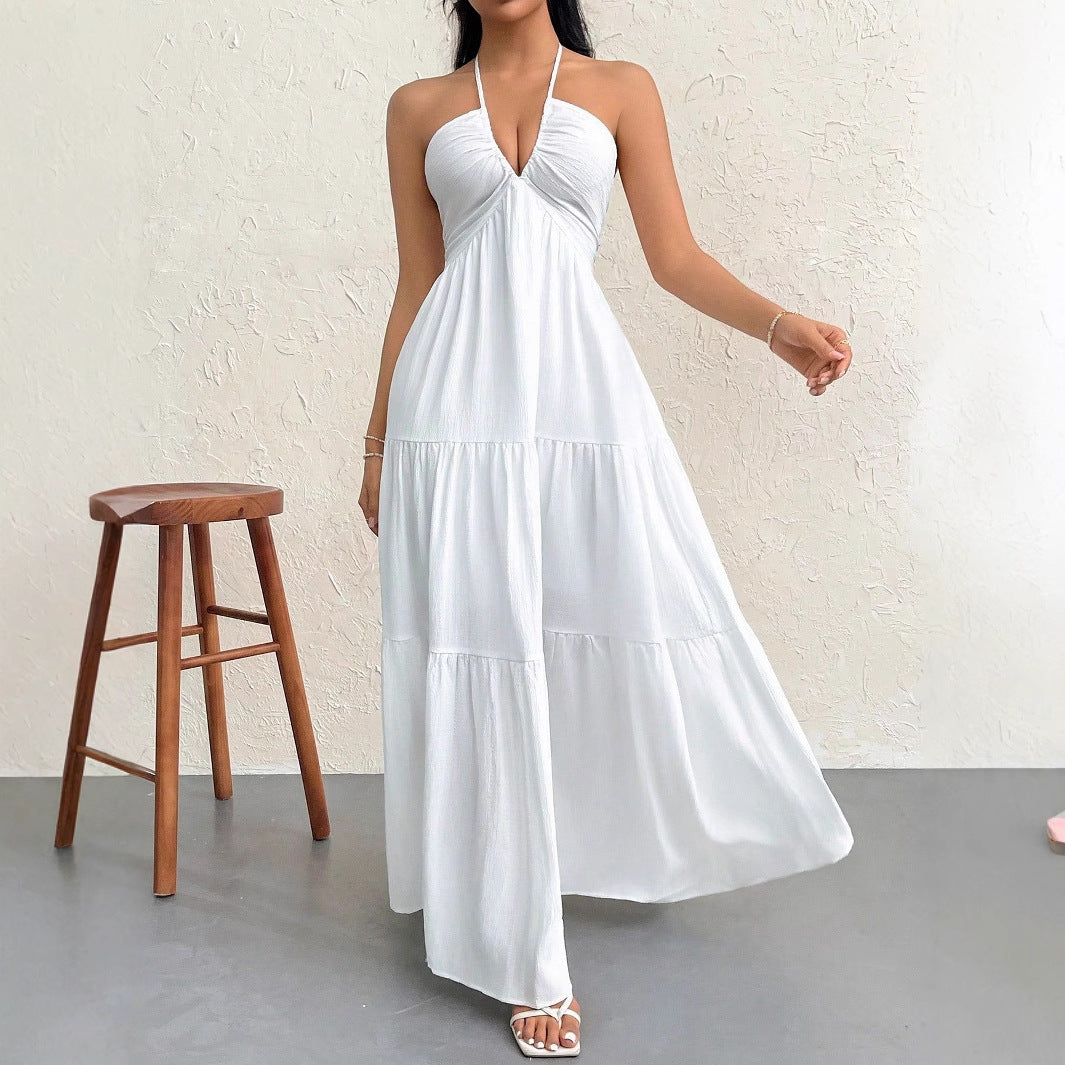 Maxi dress for women with off-shoulder design and casual ruffle details Lune London