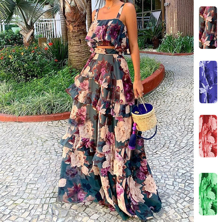 Robe Maxi Femme avec Motif Floral et Volants Chic & Stil