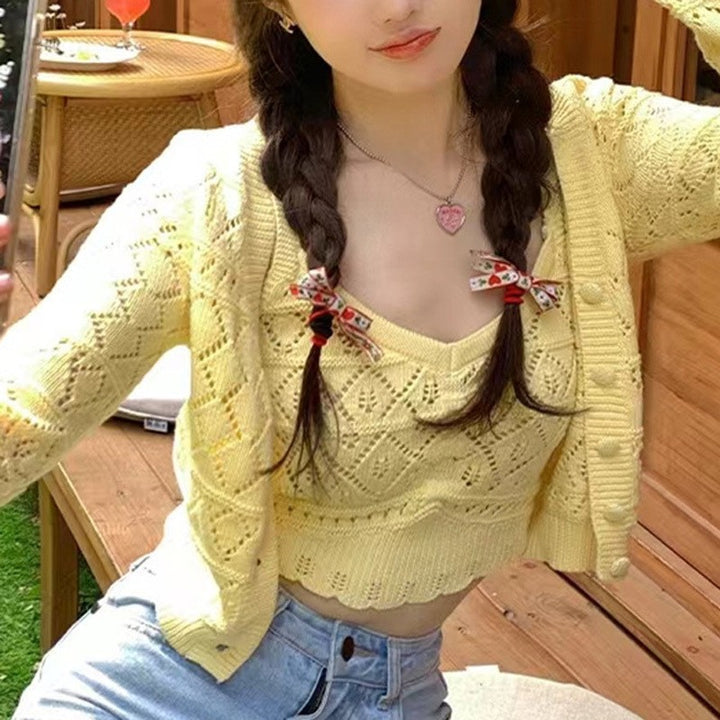 Knitted tank top for women with air points and matching cardigan Lune London