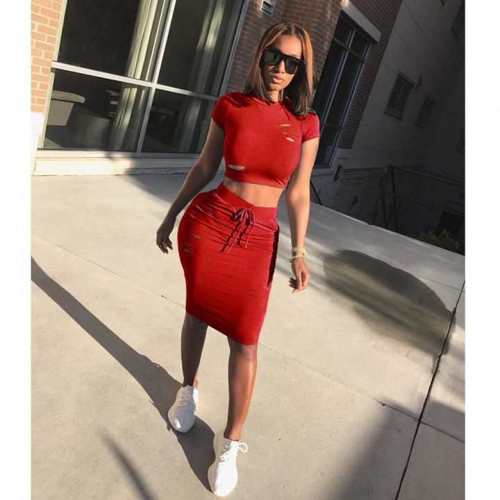 Ensemble femme de top court et jupe-pantalon ajustée avec cordon de serrage Chic & Stil